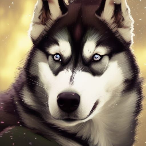 Hyperdetailed Husky Portrait in Digital Art Style