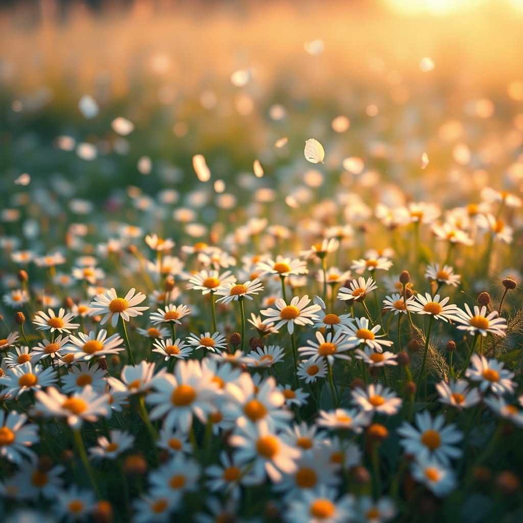 Whimsical Daisies in a Sunset Meadow
