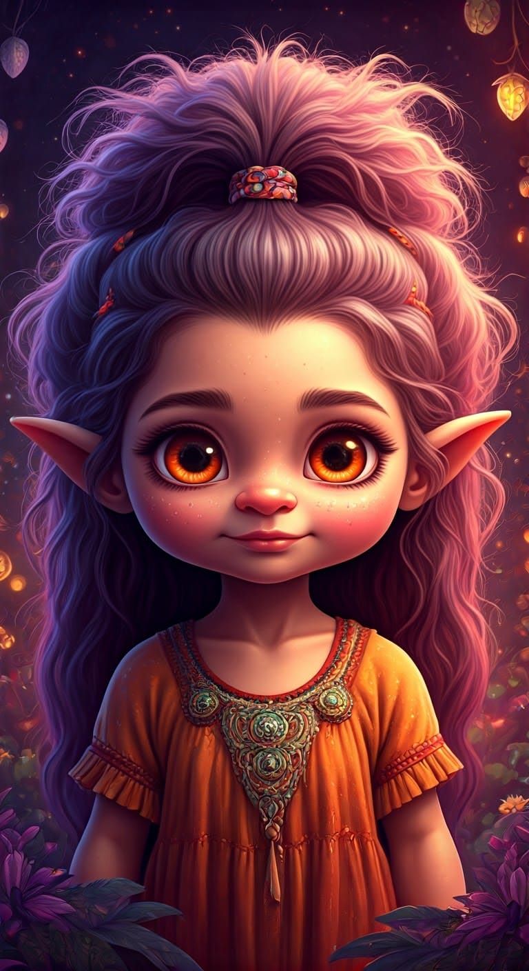 Cute Woman Troll in Ethereal Forest, Digital Art