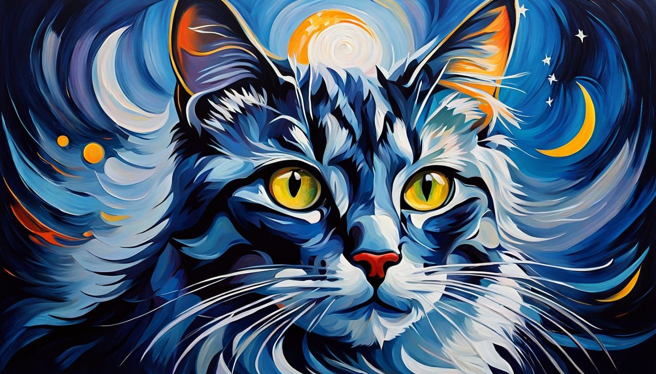 Cat Transforms to Moonlight in Surrealist Painting
