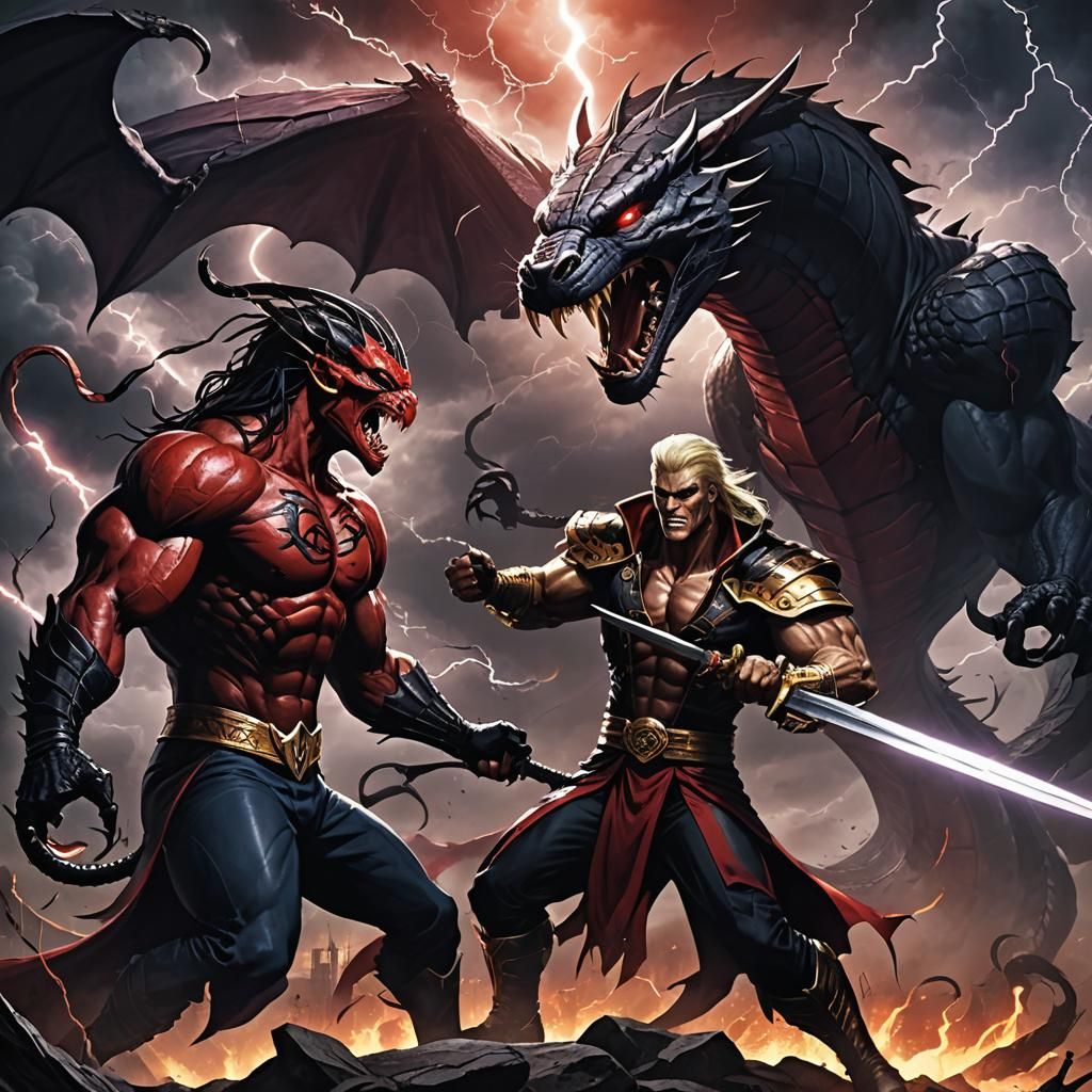 Cobra Warrior and Vampire Battle in Dark Fantasy Art