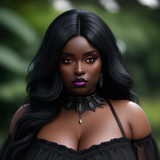 Voluptuous Goth Woman in Black Dress, Professional Photo