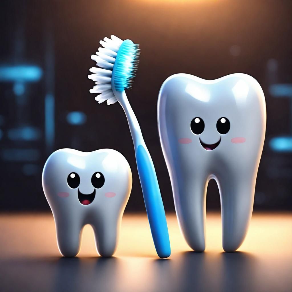 Cartoon Molar Cleaned by Futuristic Toothbrush