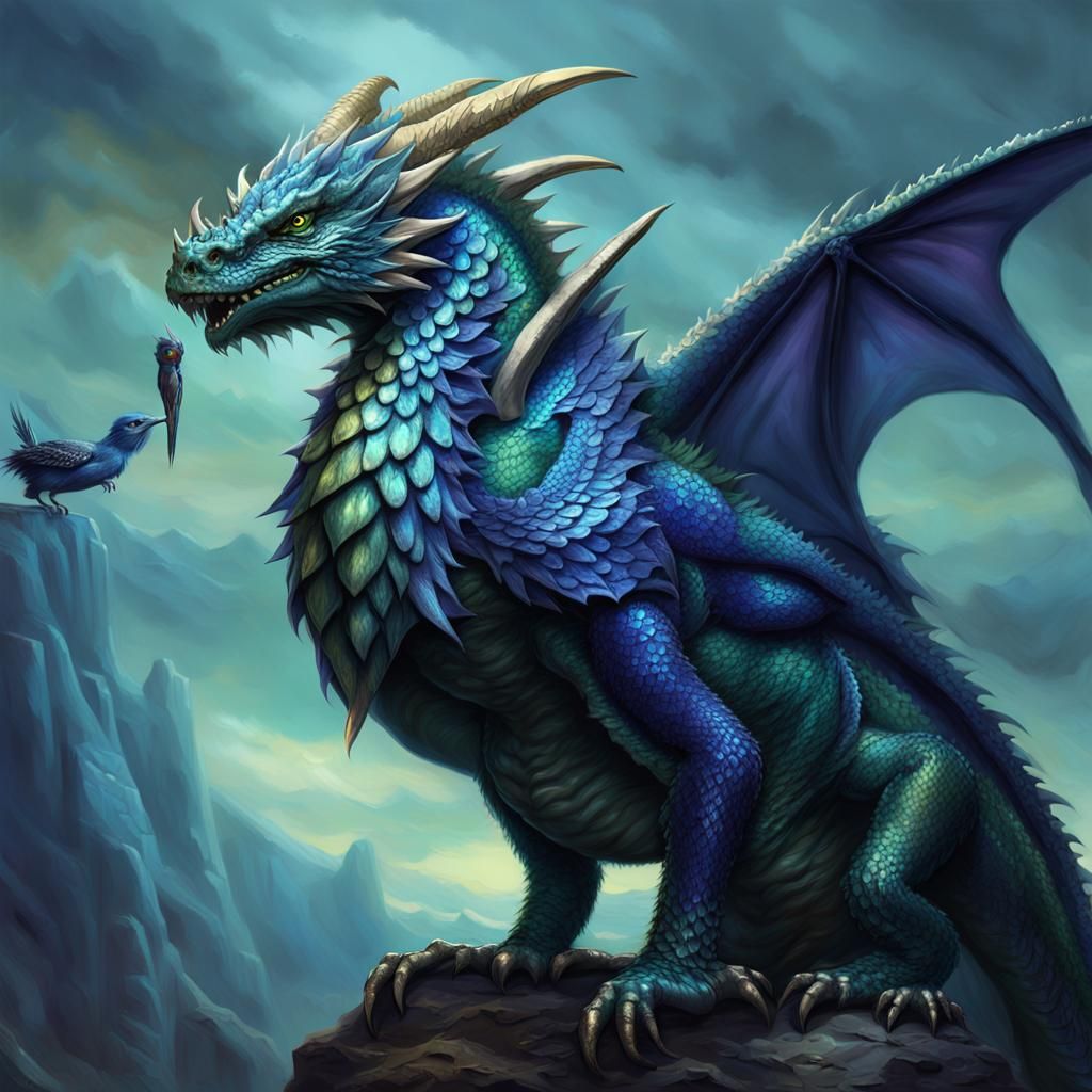 Silver Dragon with Bird: Fantasy Concept Art