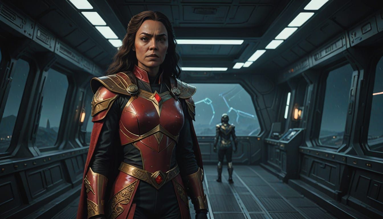 Regal Klingon Captain in Majestic Starship Bridge Scene