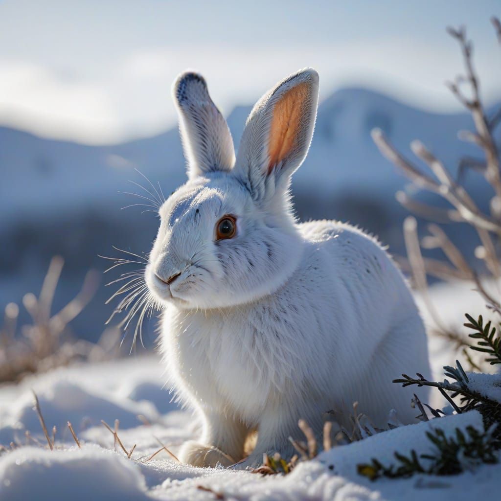 Surreal Arctic Rabbit in a Snowy Landscape