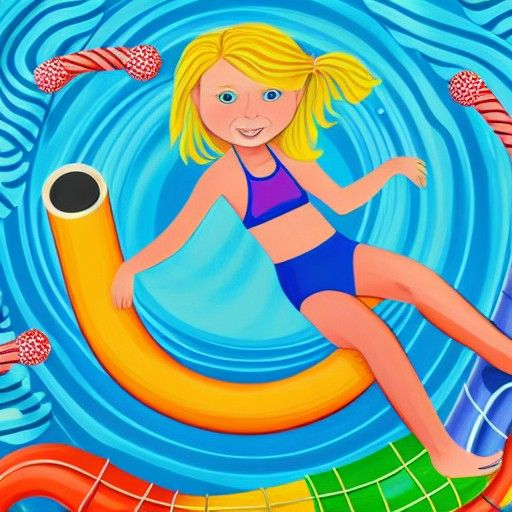 Blonde Girl in Time Machine with Shark, Gouache