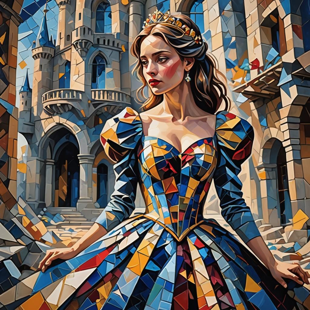 Cinderella in Cubist Style With Fractured Castle