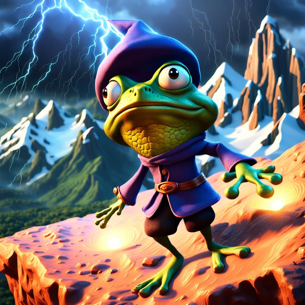 Frog Wizard Casting Spell: Pixar Style 3D Art
