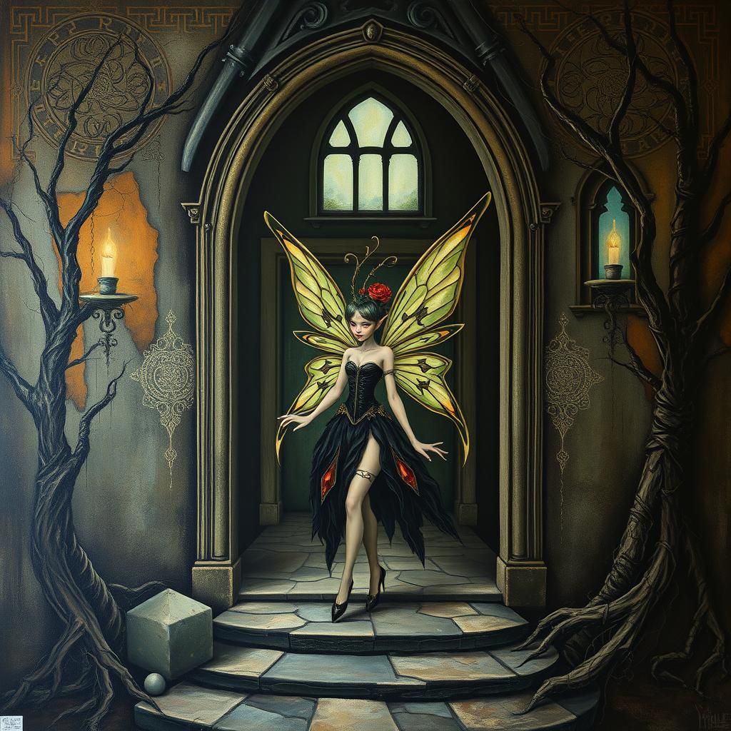 Fairy Elf at Haunted House in Impasto Style