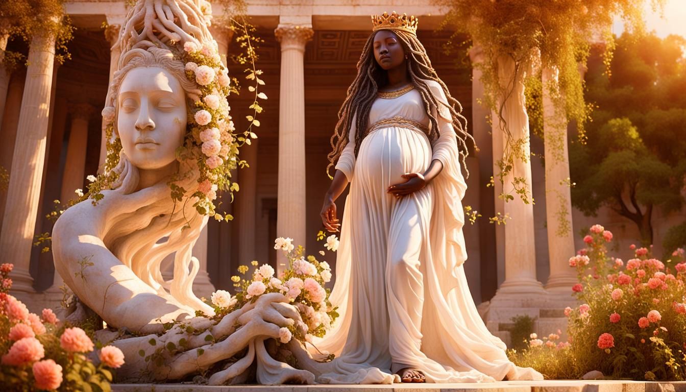 African Earth Goddess Marble Sculpture in Neoclassical Style