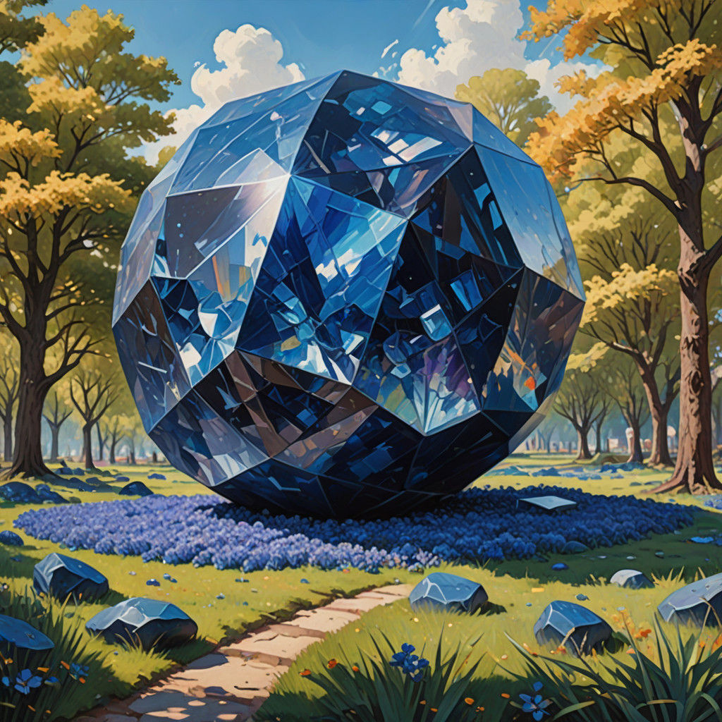 Luminous Sapphire Masterpiece in Gouache Impasto Style