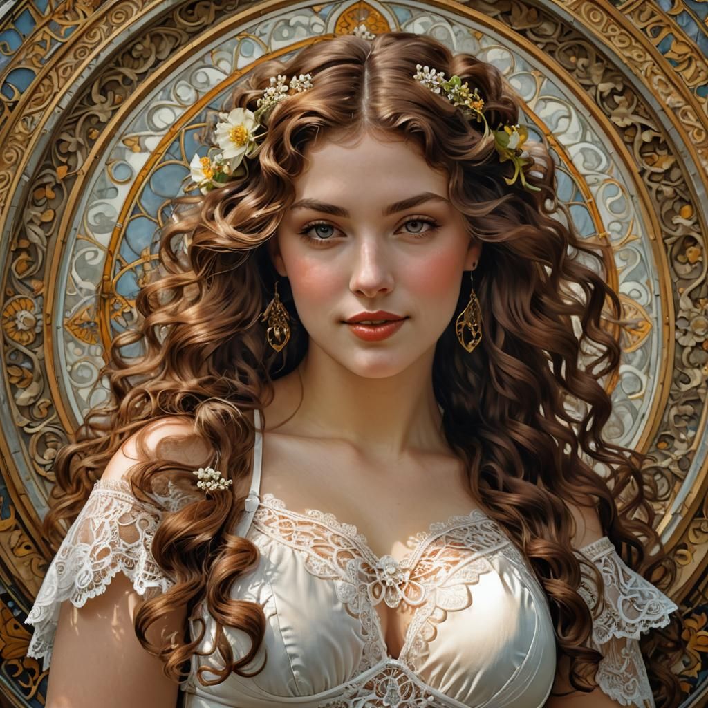 French Woman Portrait in Art Nouveau Style