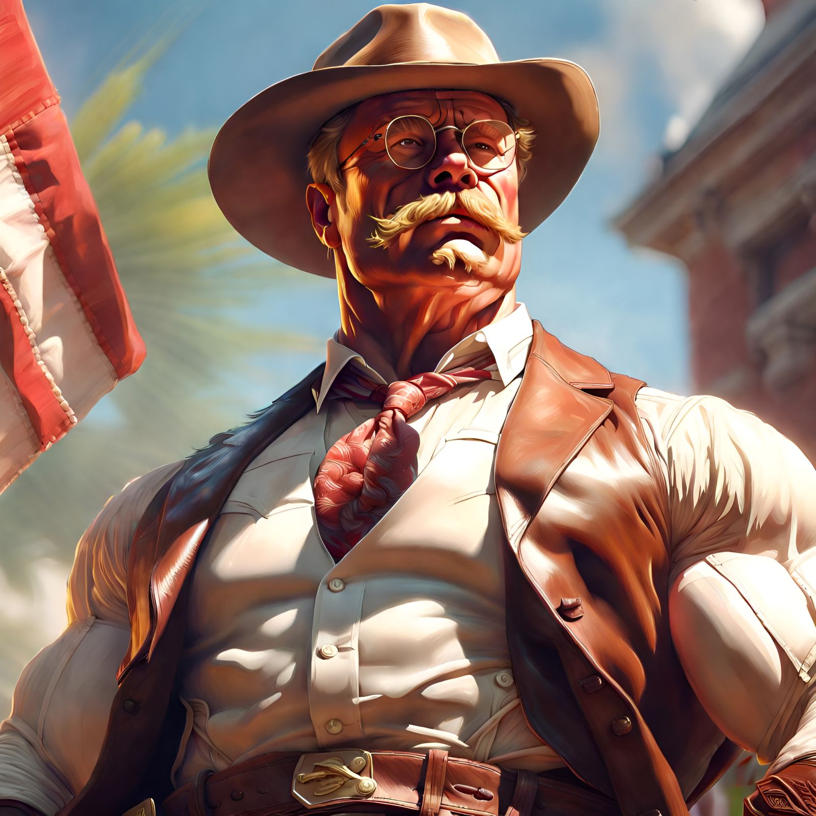 Muscular Teddy Roosevelt Portrait, Digital Art