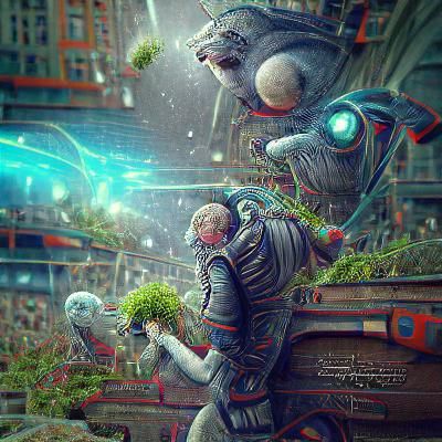 Detailed Science Fiction Cosmic Puppets Illustration