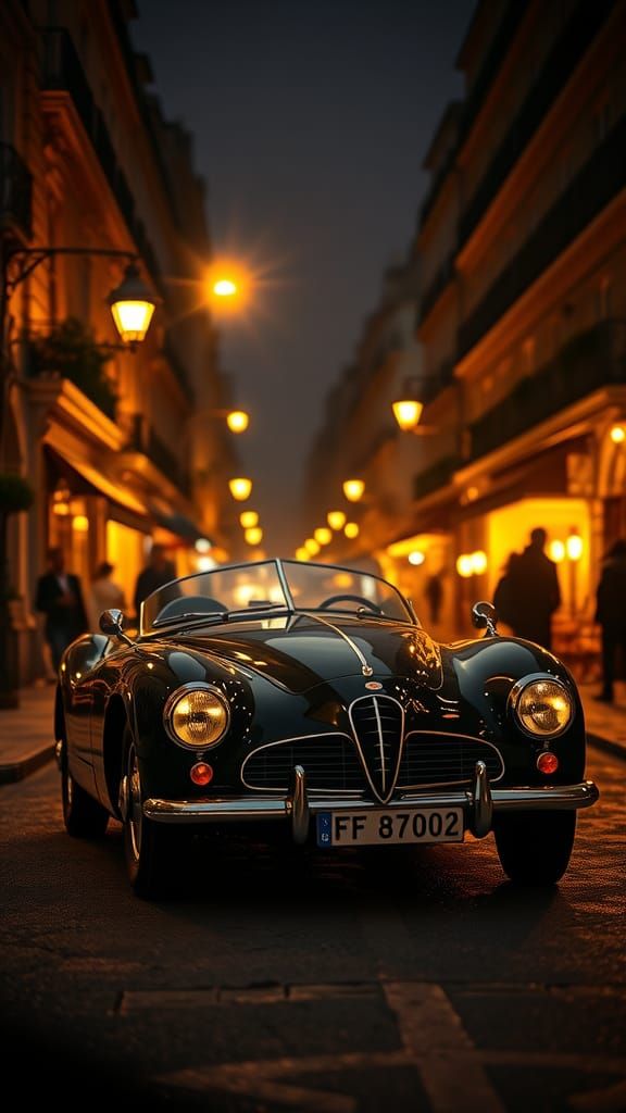 1940s Sports Car in Paris, Film-Noir Style