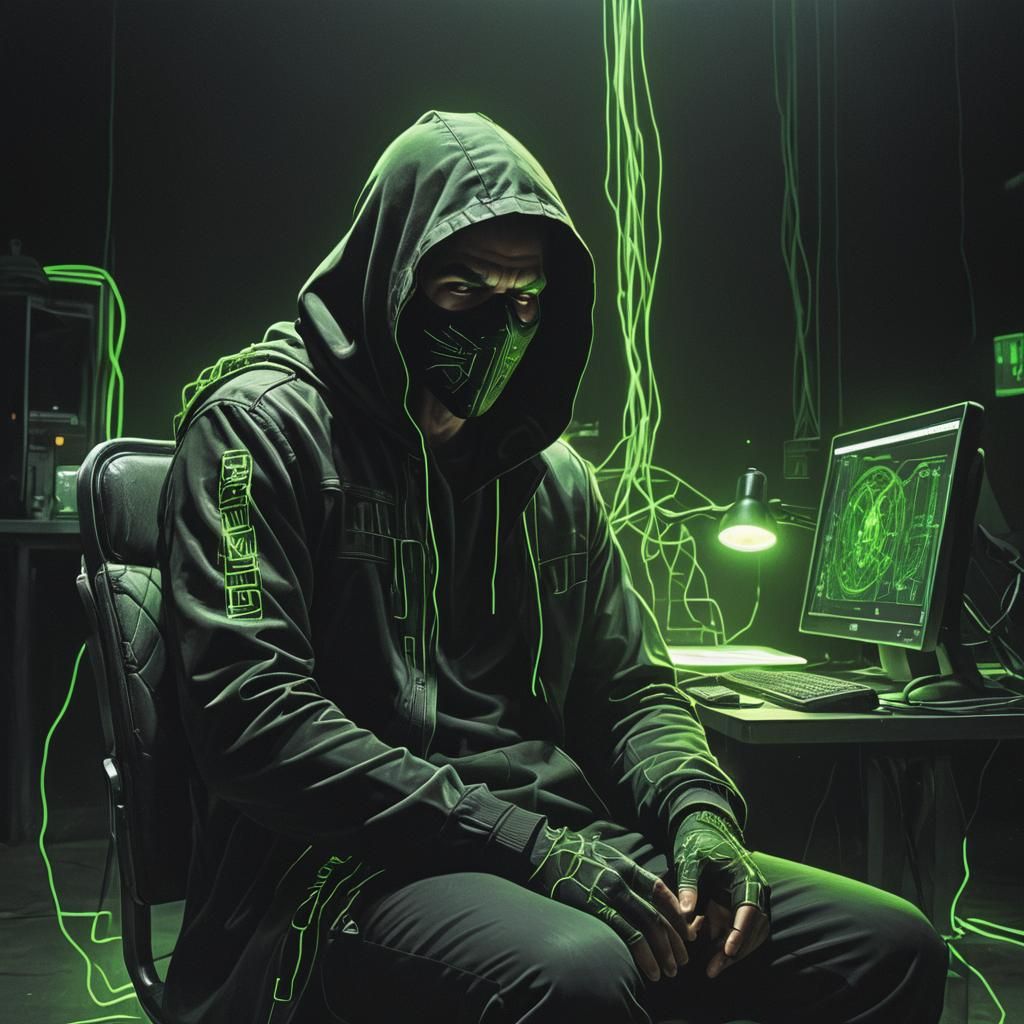 Cyberpunk Hacker in a Dark Room