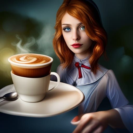 Alice in Coffee Wonderland: Hyperrealistic Cappuccino Scene