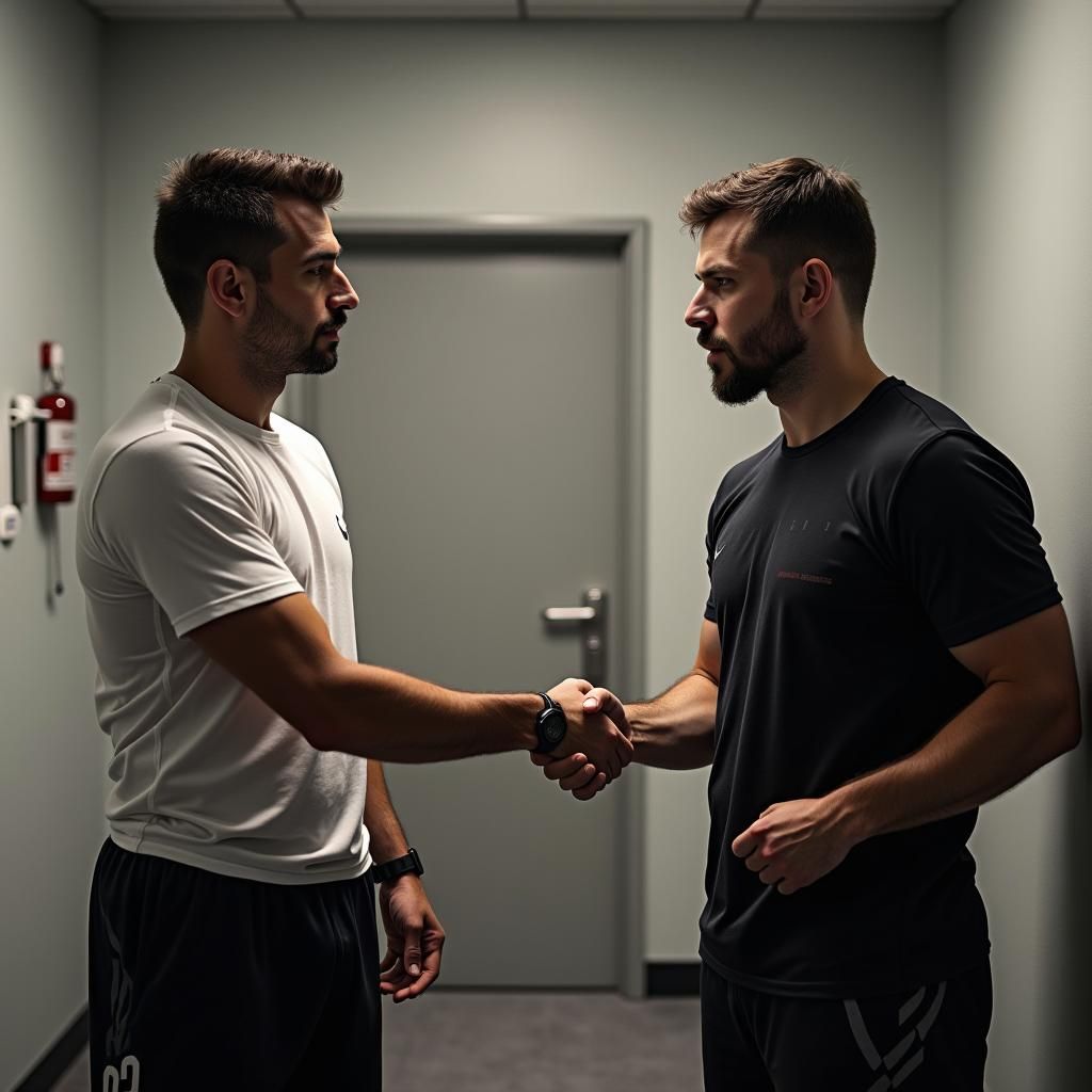Physiotherapist and Coach Handshake in Clinic, Artgerm Style