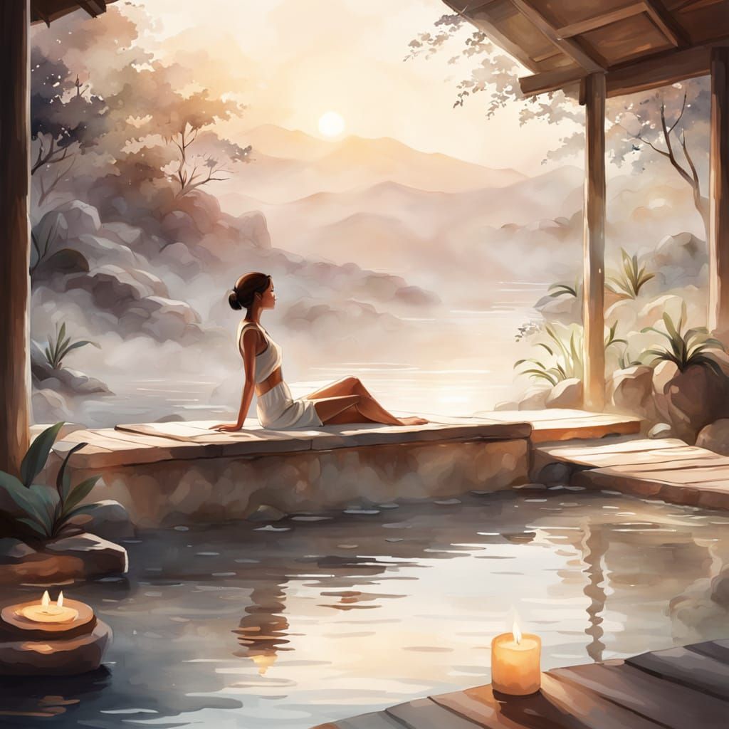 Serene Spa Day in Watercolor Style