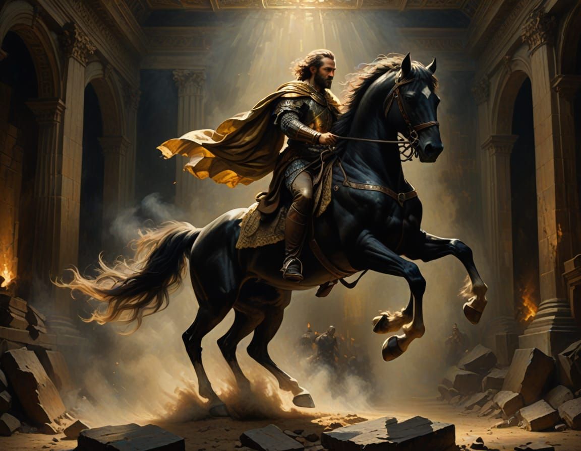 Heroic Figure Emerges, Oil Painting with Ethereal Aura