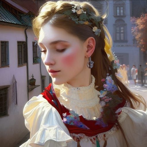 Czech Girl Portrait in Art Nouveau Style