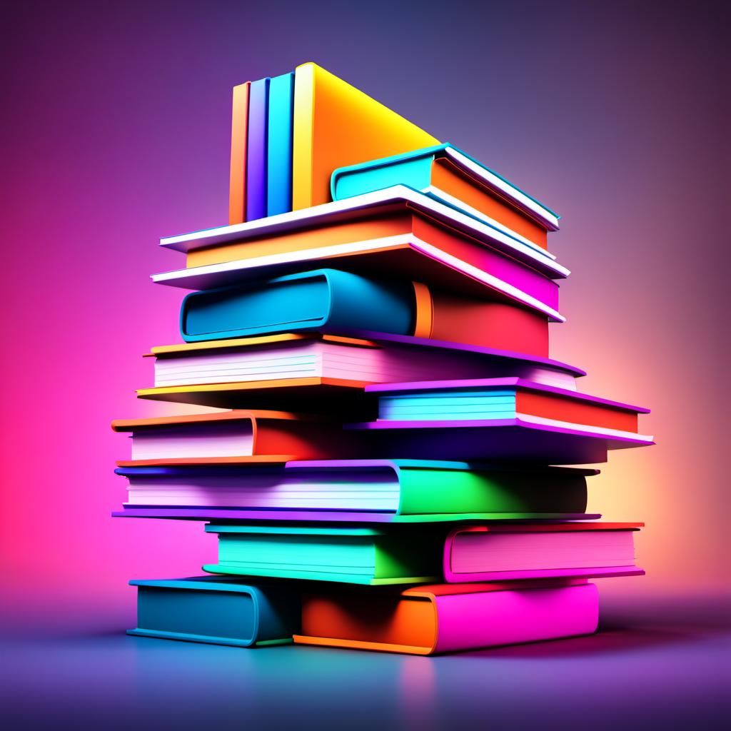 Colorful Tower of Books in 3D