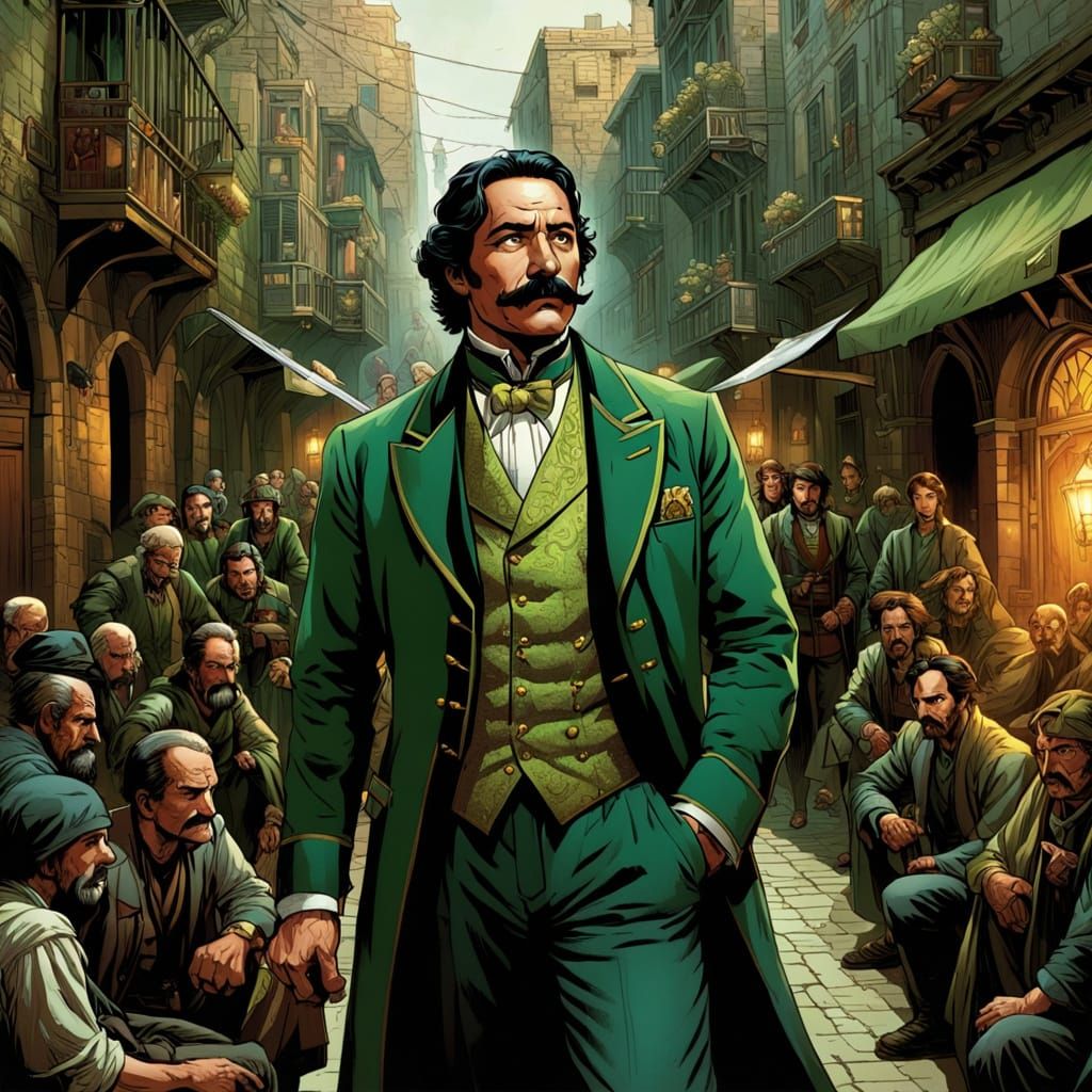 Renaissance Gentleman Amidst Darkened Renaissance City