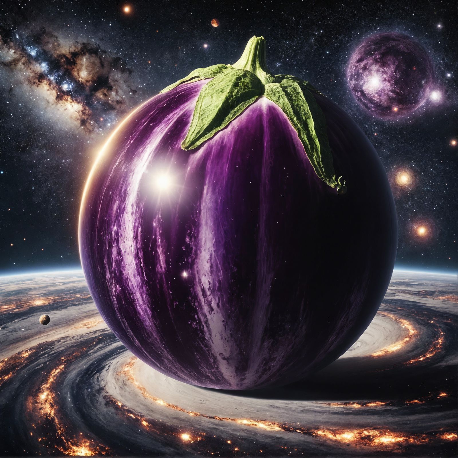 Eggplant Planet in Deep Space Digital Art