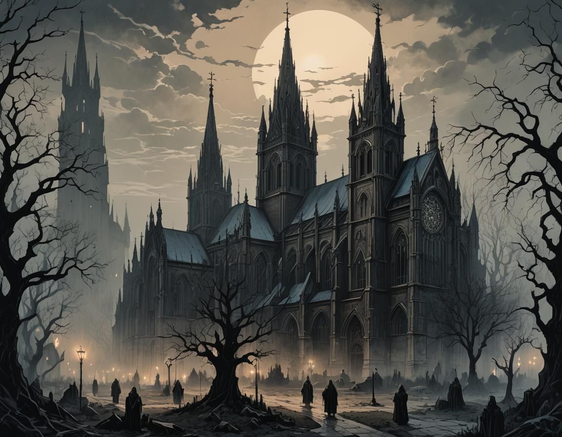 Eerie Gothic Cathedral in Dark Fantasy Style