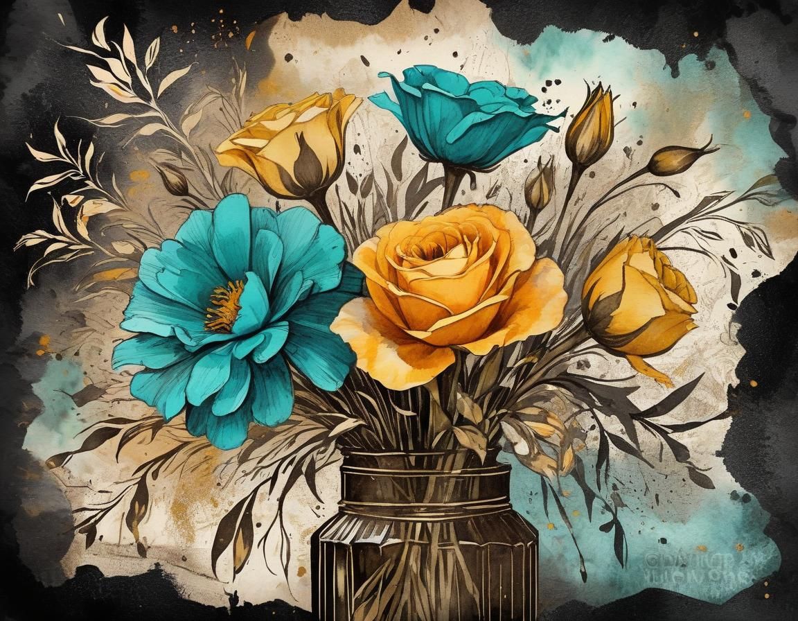 Rustic Floral Bouquet on Parchment in Watercolor Style