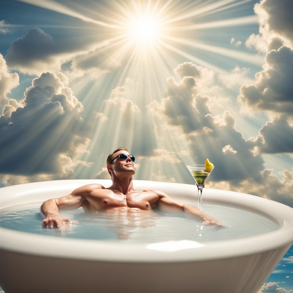 Muscle Man Bathes in a Giant Martini
