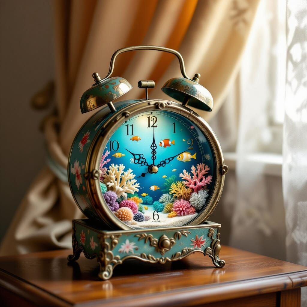 Vintage Alarm Clock Treasure Chest Diorama