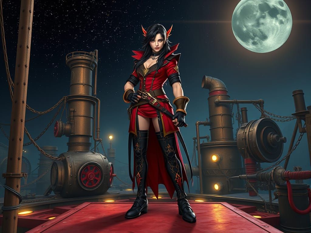 Rogue Adventurer Posed Dramatically in Steampunk Industrial ...