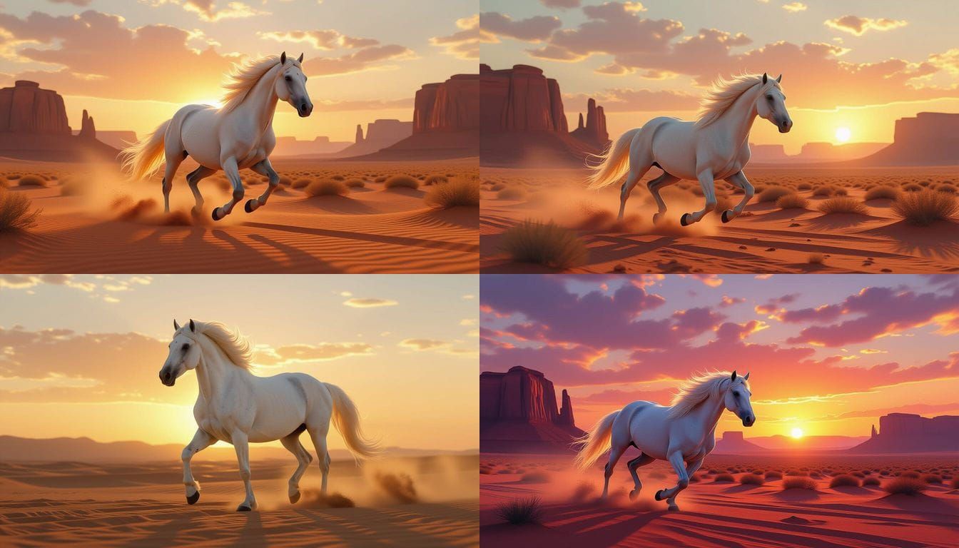 Majestic White Horse Galloping at Sunset