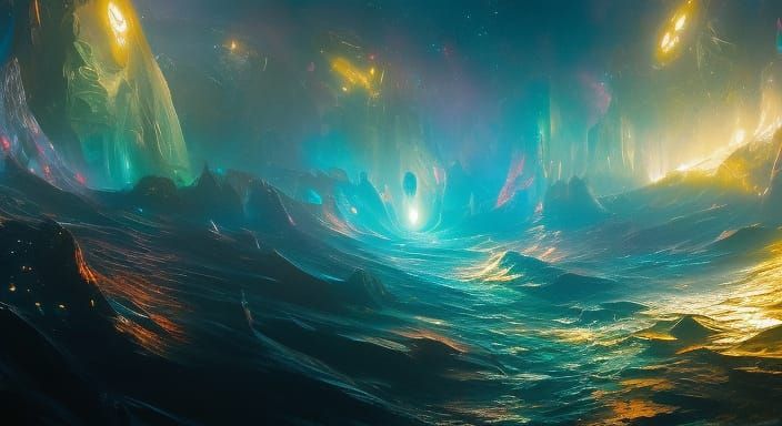 Alien Planet at Night: Hyperrealistic Splash Art