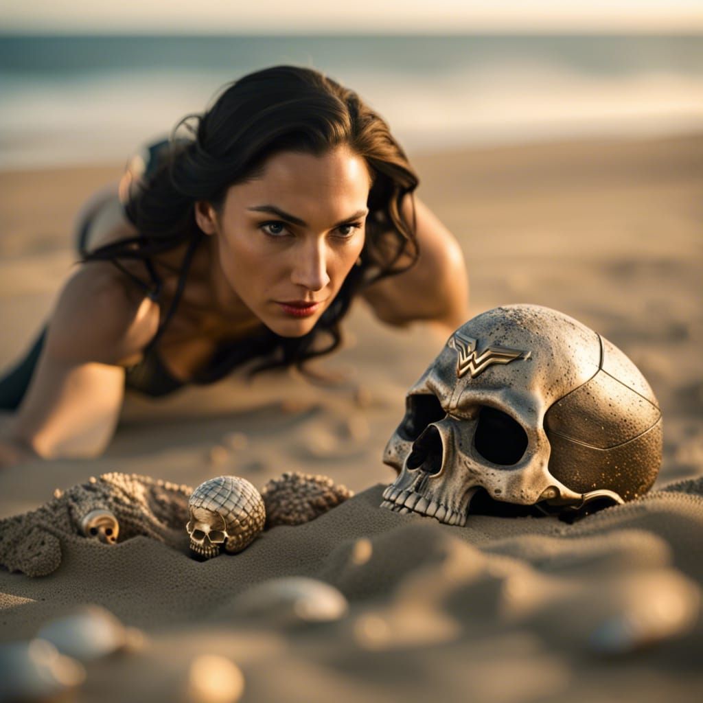 Gal Gadot as Wonder Woman on a Seashore