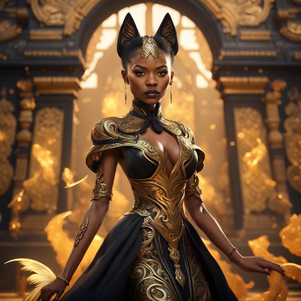 Kitsune in Gold Dress: Fantasy Concept Art