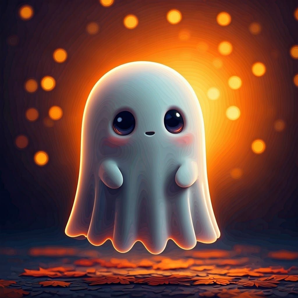 Adorable Chibi Ghost Ready for Trick or Treat