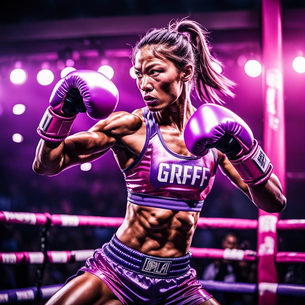 Powerful Woman Warrior with Pink Aura in Anime Style