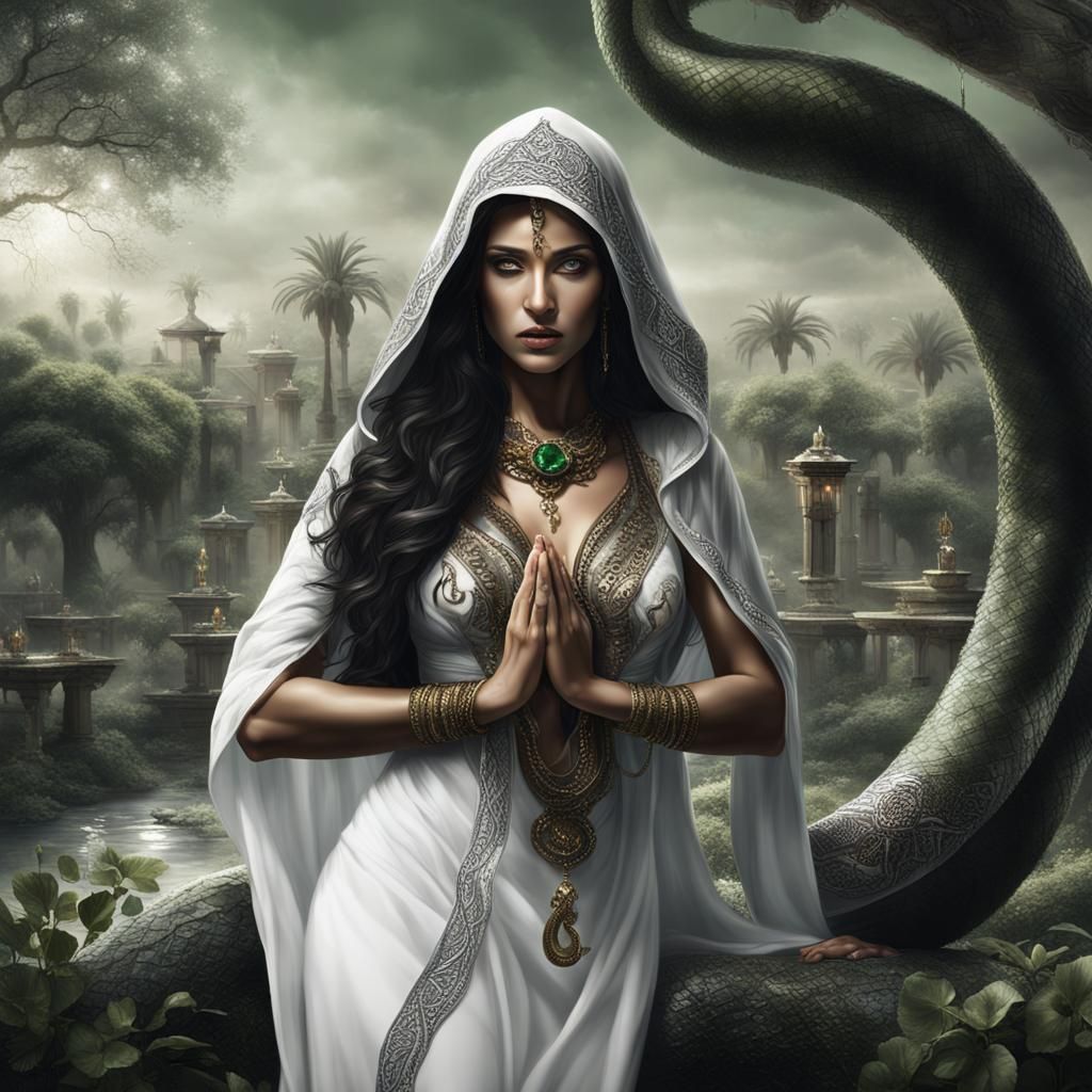 Arab Woman with Snake in Celtic Garden