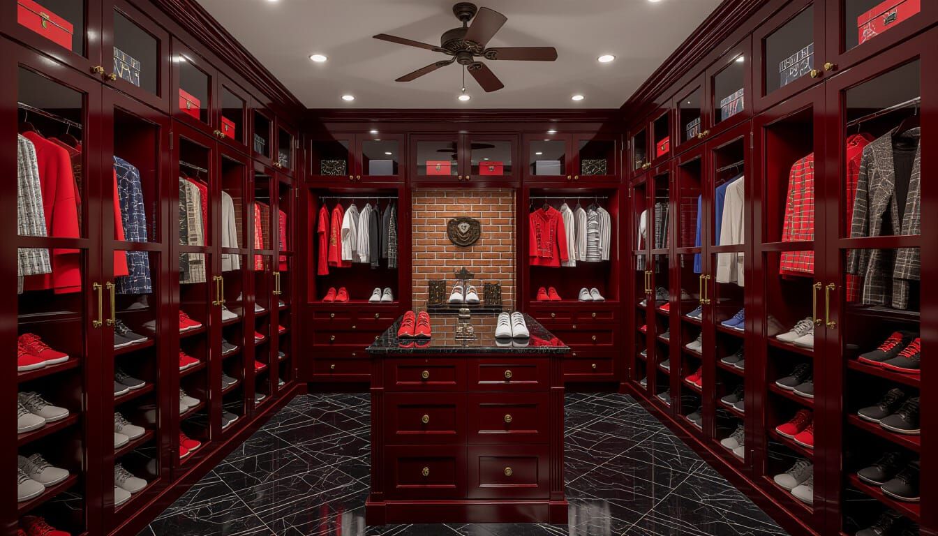Opulent Victorian Walk-In Closet with Sneaker Collection