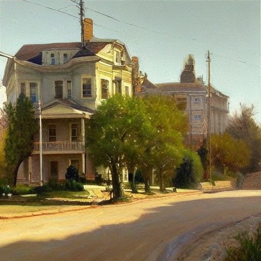 Gilded Age Mansion Street in Oil Painting Style