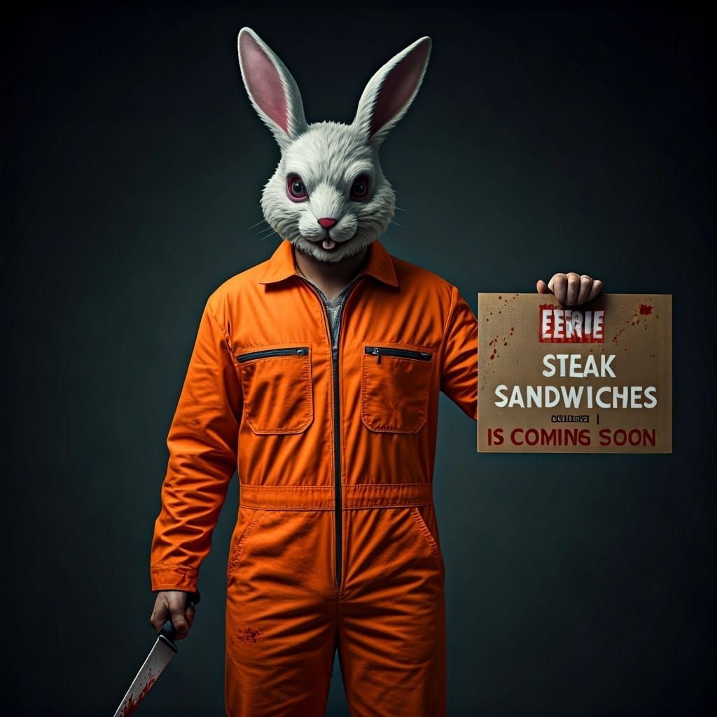 Rabbit Masked Figure Announces Eerie Steak Sandwiches