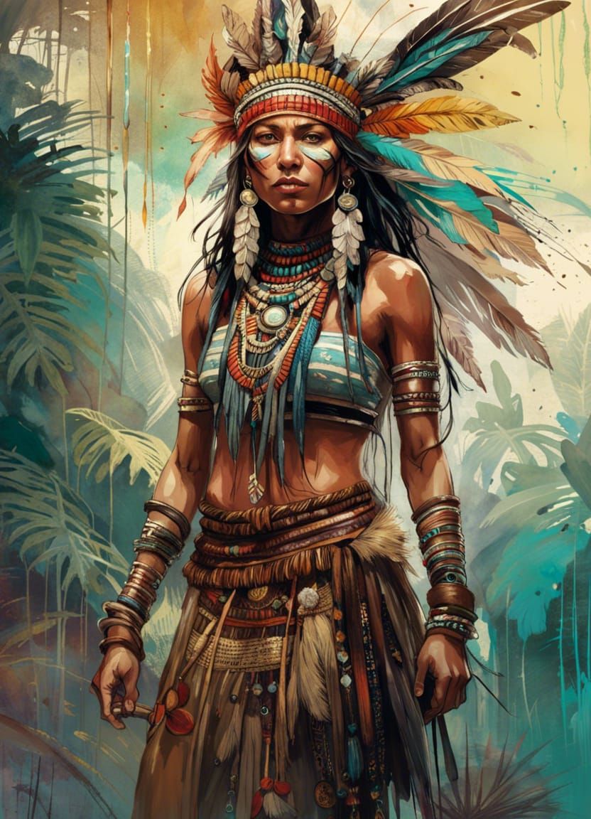 Amazonian Beauty in Tribal Dress: Emotional Portrait