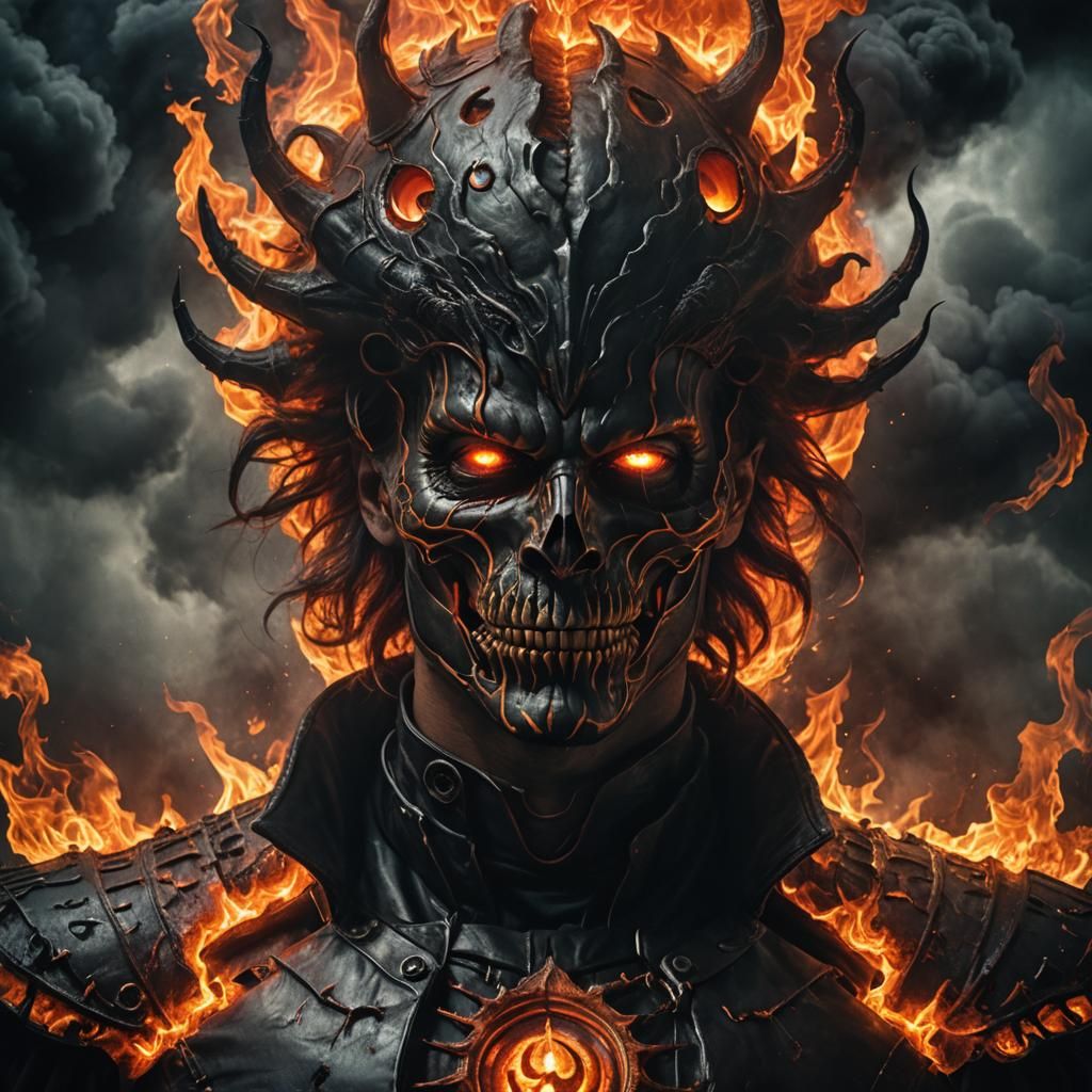 Flaming Jack-o'-Lantern Man in Dark Fantasy Style