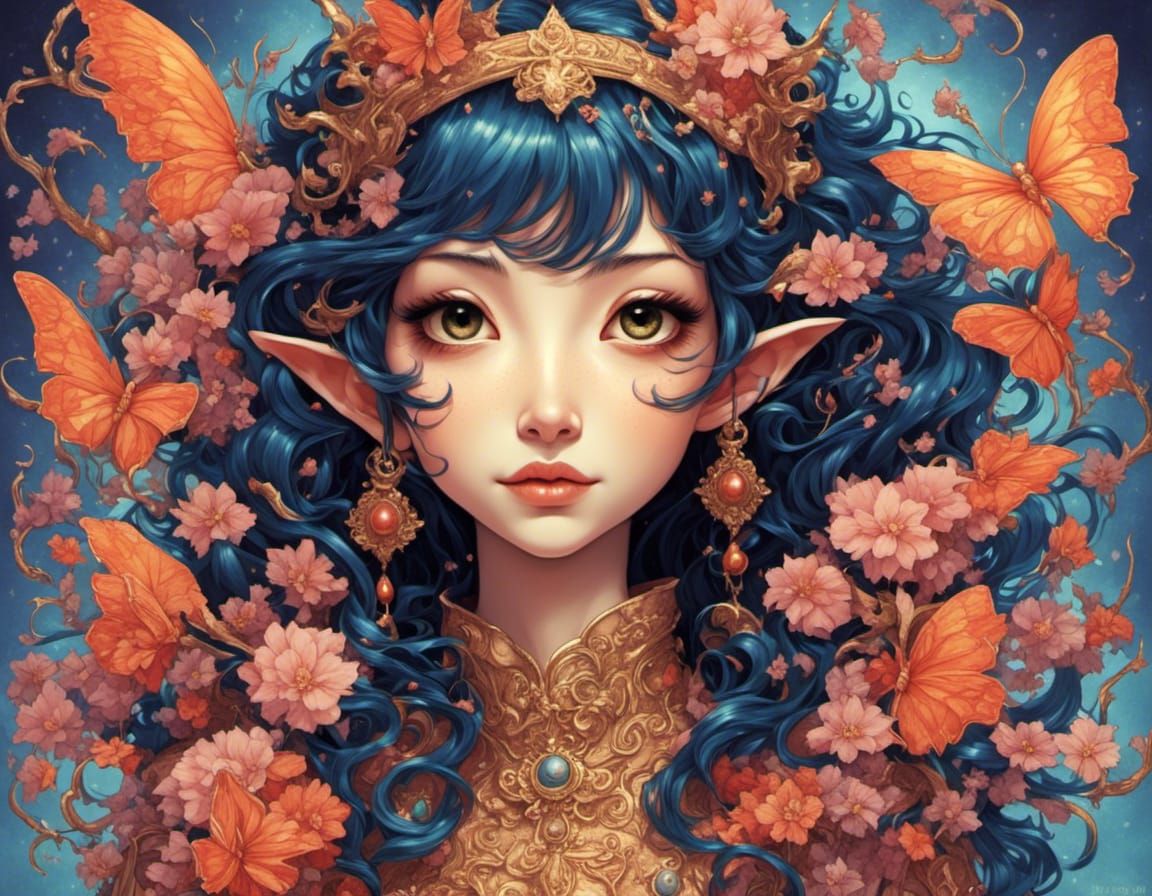 pretty elf with butterflies