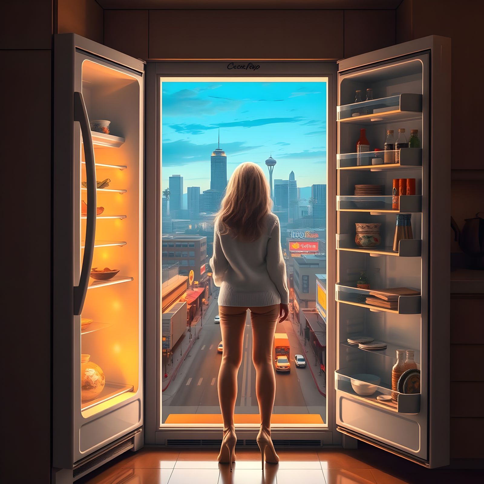 Los Angeles Fridge: Photorealistic Painting of Woman