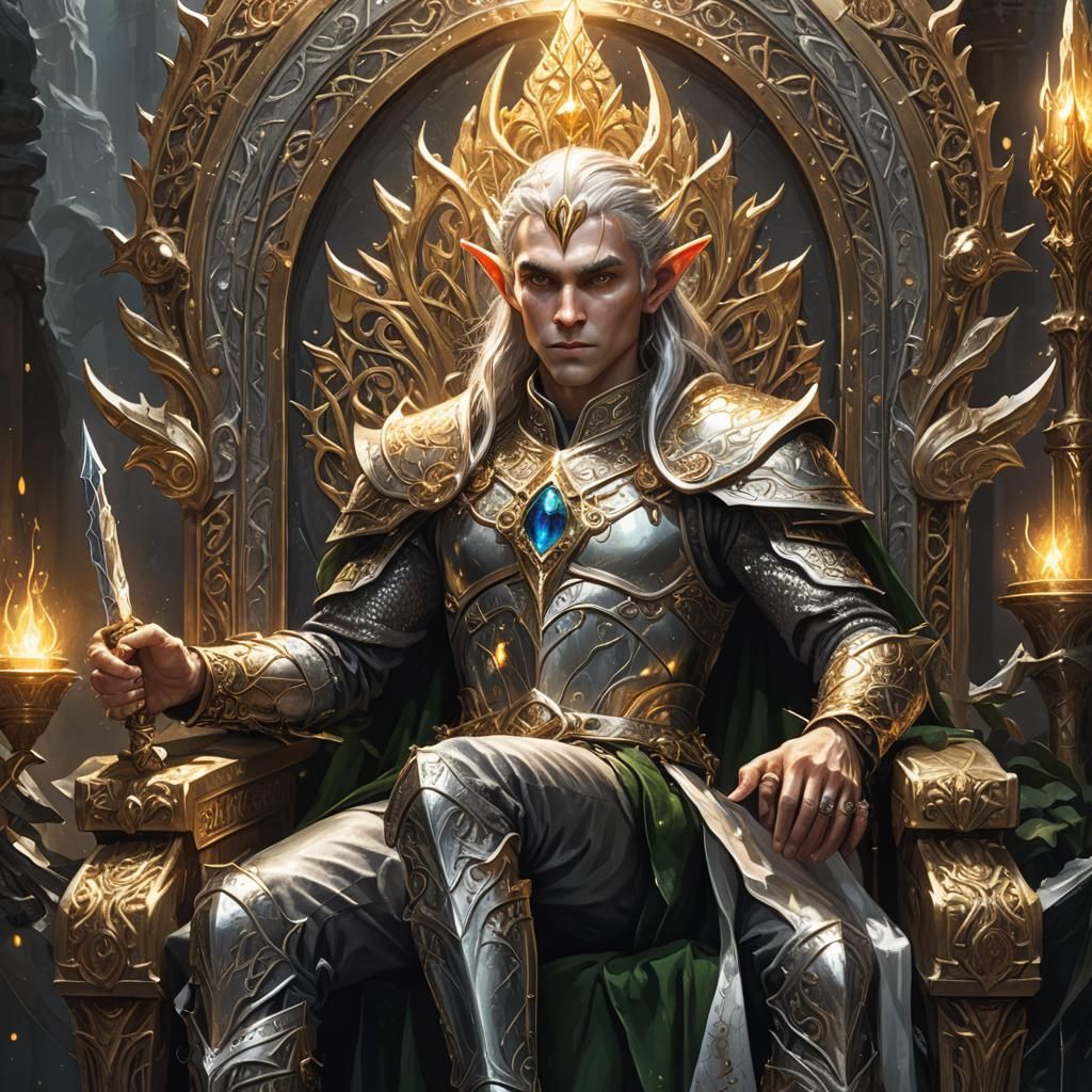 Elf on Dagger Throne: Detailed Fantasy Illustration