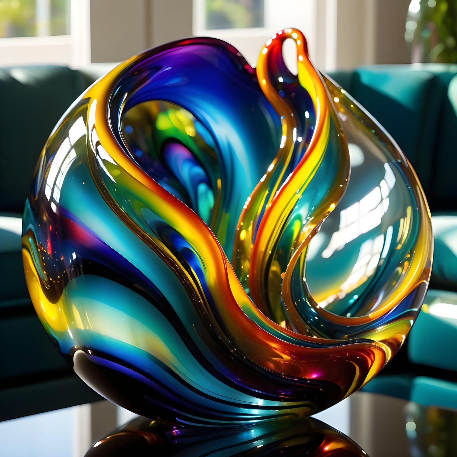 Chihuly-Inspired Glass Art on Living Room Table